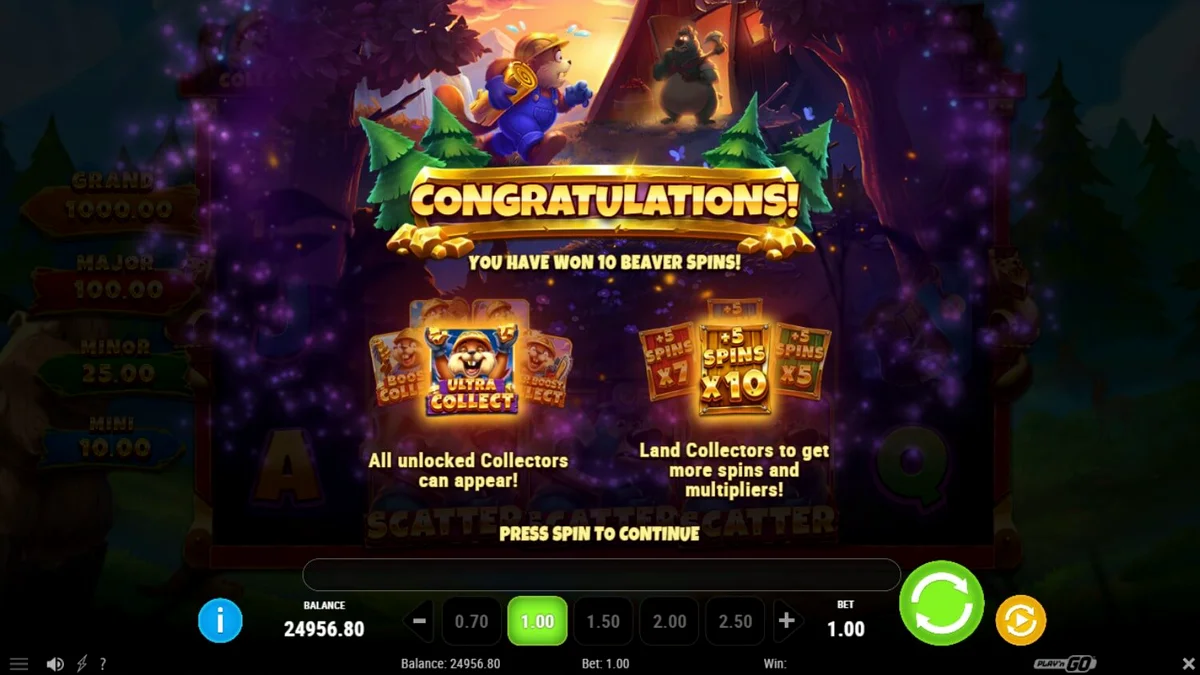 Pemandangan hutan yang indah dengan berang-berang di slot Gnaw’n Gold