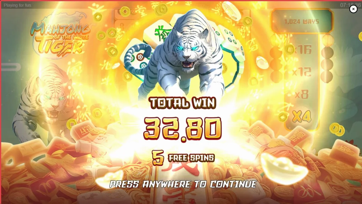 Tampilan layar permainan slot Mahjong of the White Tiger di perangkat mobile